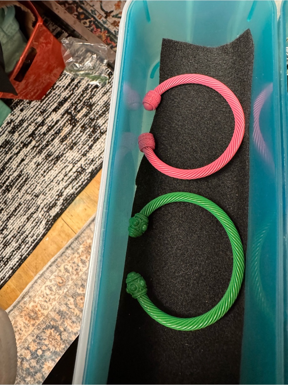 Set of Two Cable Twist Cuff Bracelets - Pink & Green